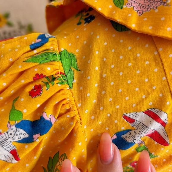 Vintage 1970s Puff Sleeve Peplum Cotton Top – Little Gardener Novelty Print - Picture 4 of 13